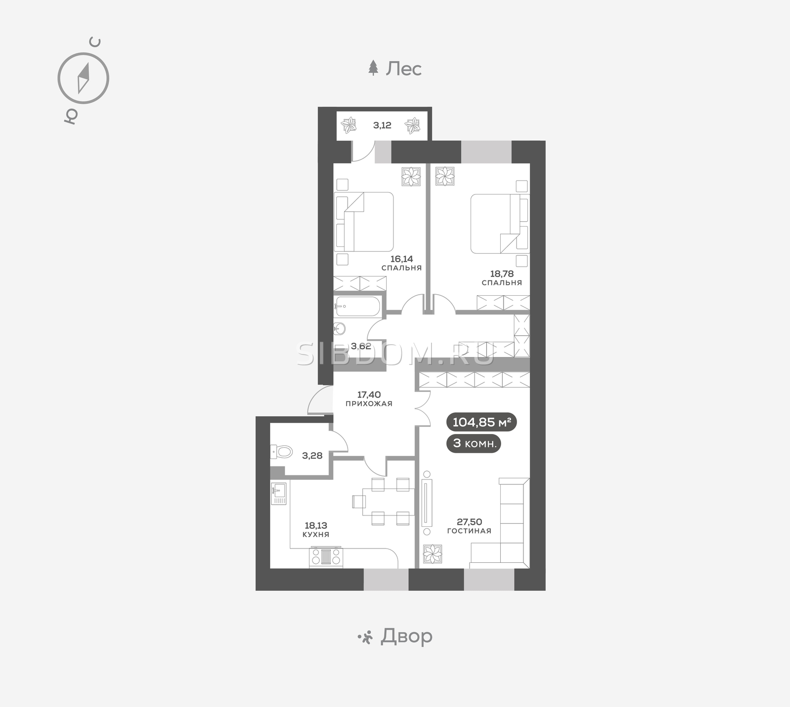 Продам трехкомнатную квартиру в Красноярске Академгородок, дом 7, 104.85  кв.м, 15 этаж, от застройщика - СИБДОМ, объявление 3916743