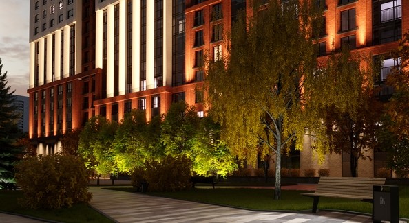 Макет фасада ЖК Тайм Сквер с вечерней подсветкой