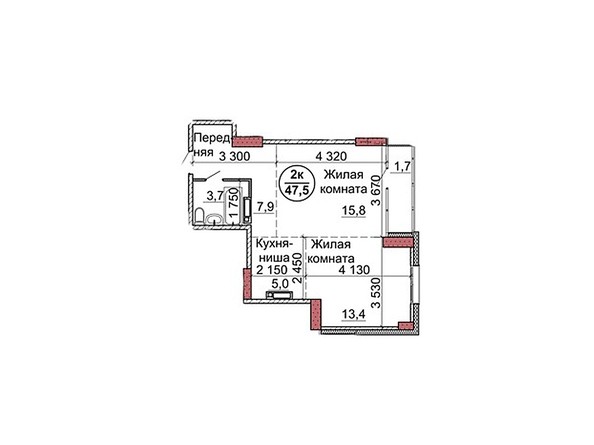 Планировка двухкомнатной квартиры 47,5 кв.м