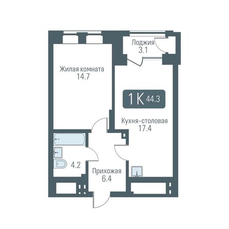 Планировка 1-комн 44,3 м²