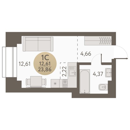 Планировка Студия 23,86 м²