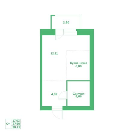 Планировка Студия 30,49 м²