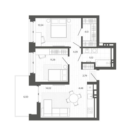 Планировка 3-комн 66,26 м²