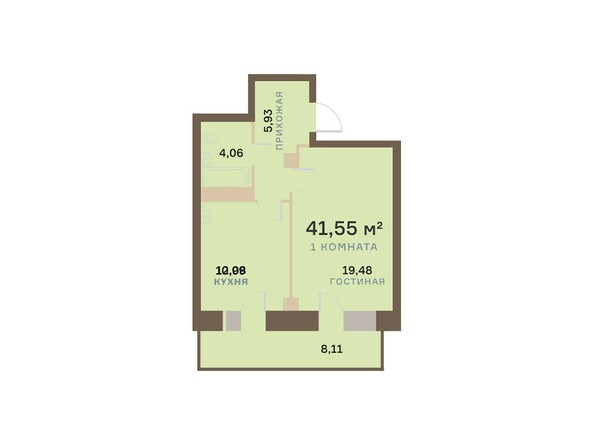 Планировка однокомнатной квартиры 41,55 кв.м