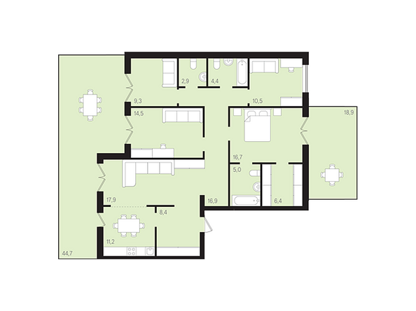Планировка четырехкомнатной квартиры 123,95 кв.м