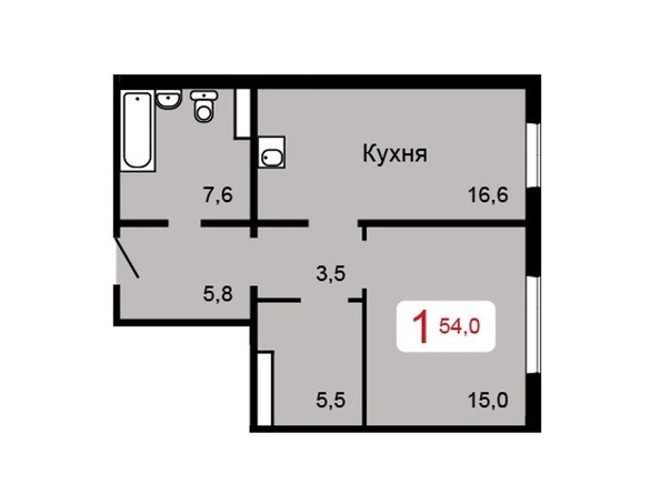 Планировка 1-комн 54 м²