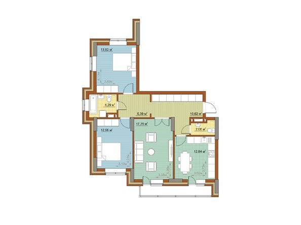 Планировка трехкомнатной квартиры 79,34 кв.м