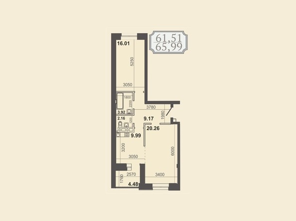 Планировка двухкомнатной квартиры 65,99 кв.м
