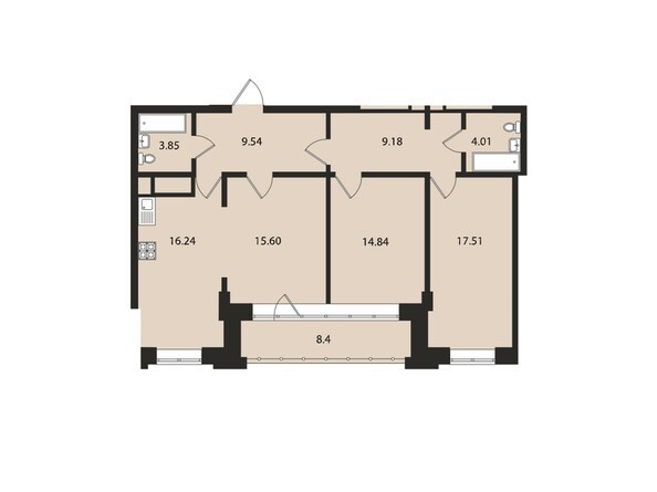 Планировка трехкомнатной квартиры 99,2 кв.м