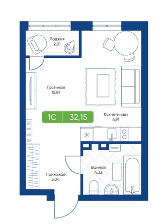 Планировка 1-комн 32,15 м²