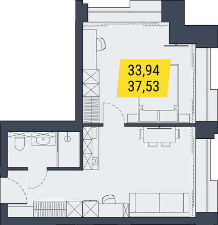 Планировка 1-комн 37,53 м²