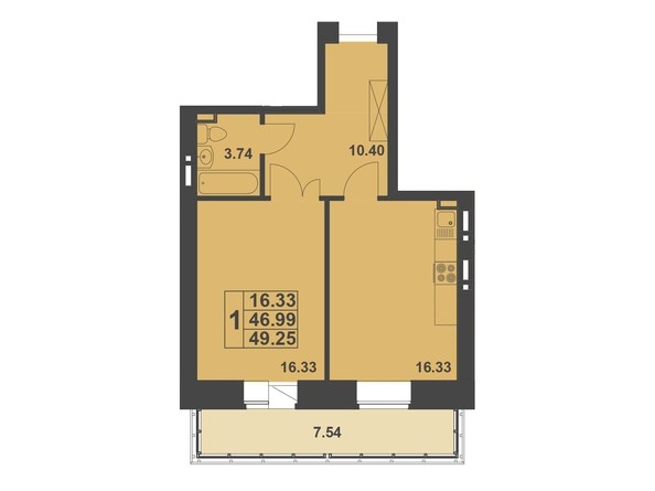 Планировка однокомнатной квартиры 49,2 кв.м