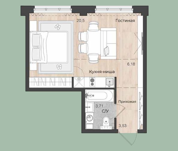 Планировка 1-комн 33,92 м²