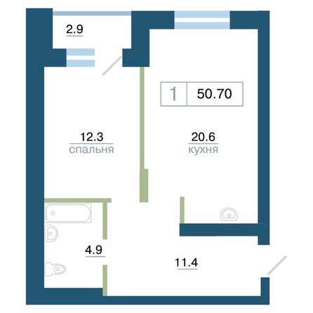 Планировка 1-комн 50,7 м²