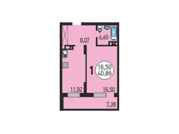 Планировка 2-комнатной квартиры 40,89 кв.м