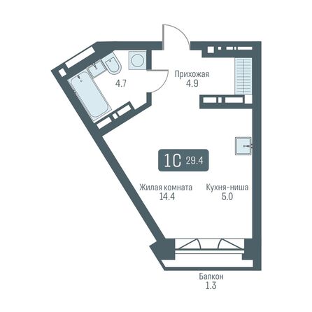 Планировка 1-комн 29,4 - 29,9 м²