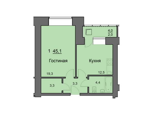 Планировка однокомнатной квартиры 45,1 кв.м