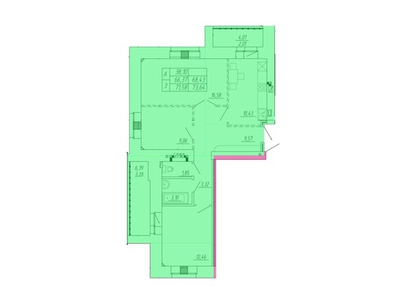 Планировка 3-комнатной квартиры 73,64 кв.м