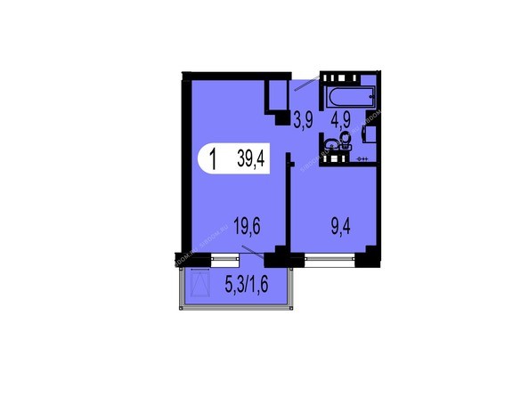 Планировка однокомнатной квартиры 39,4 кв.м