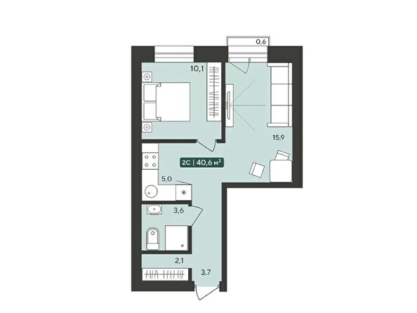 Планировка 2-комн 40,6 м²