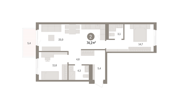 Планировка 2-комн 74,2 м²
