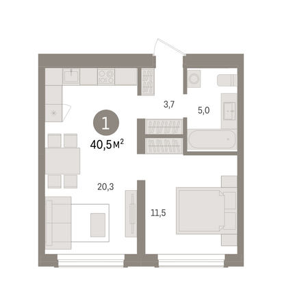 Планировка 1-комн 40,48 м²