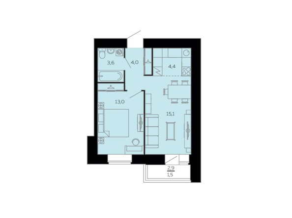 Планировка двухкомнатной квартиры 41,6 кв.м