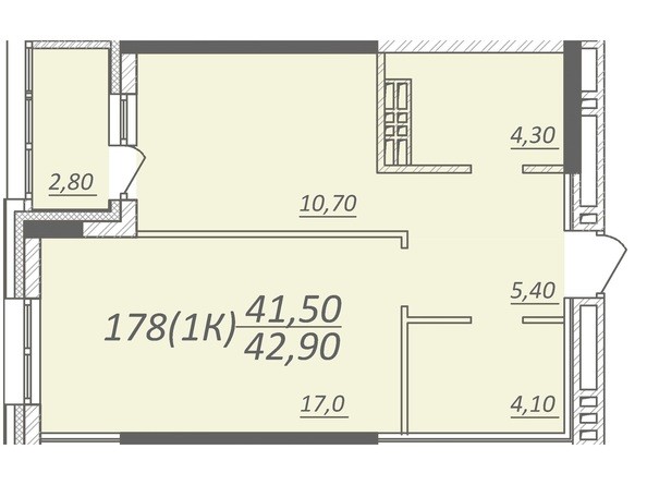 Планировка 1-комнатной квартиры 42,9 кв.м