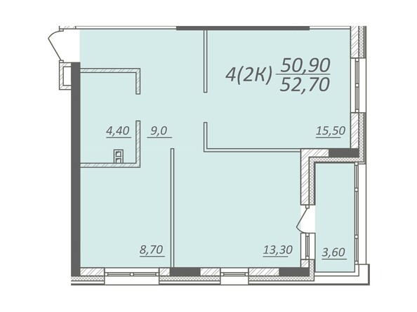 Планировка 2-комнатной квартиры 52,7 кв.м