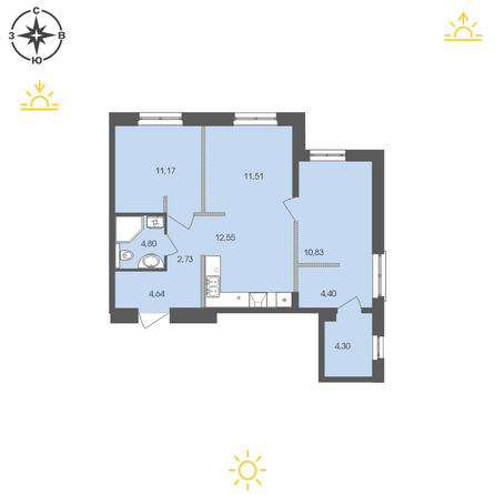 Планировка 2-комн 66,93 м²