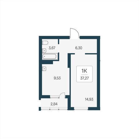 Планировка 1-комн 37,27 м²