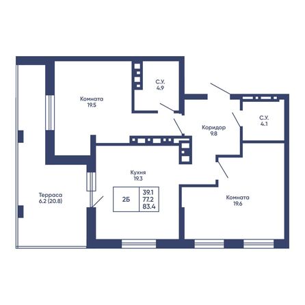 Планировка 2-комн 87,7 м²