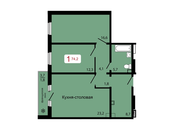 Планировка 1-комн 74,2 м²