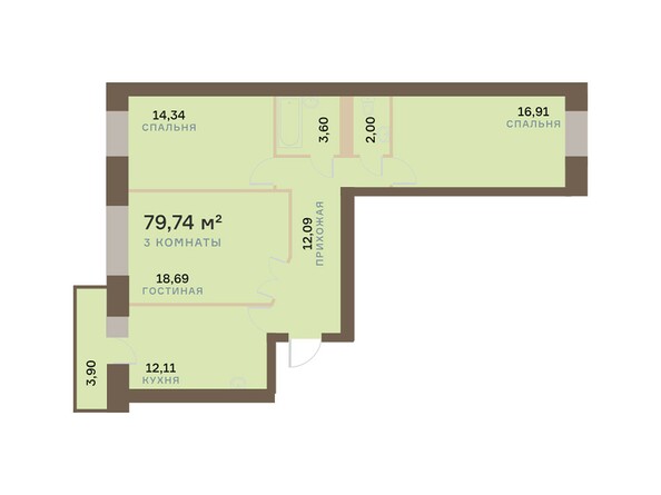Планировка трехкомнатной квартиры 79,74 кв.м