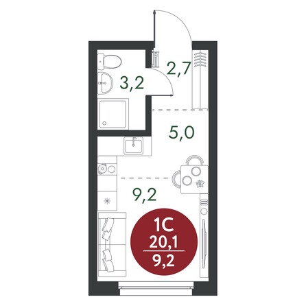 Планировка Студия 20,1 м²