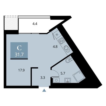 Планировка Студия 31,7, 32,1 м²