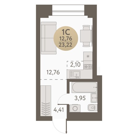 Планировка Студия 23,22, 23,35 м²