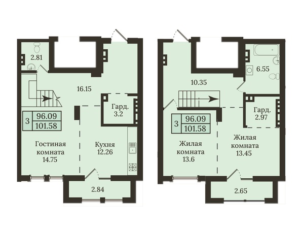 Планировка 3-комн 101,24, 101,58 м²