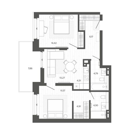 Планировка 3-комн 72,4 м²