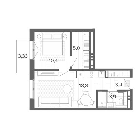 Планировка 2-комн 44,66 м²