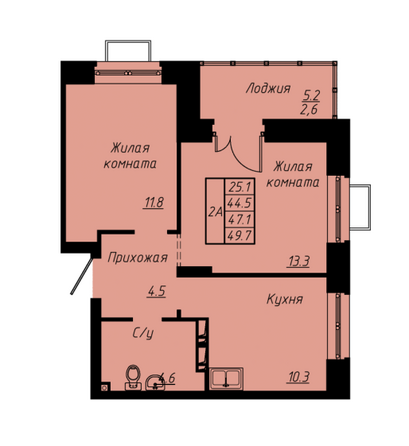 Планировка 2-комн 47,1 м²