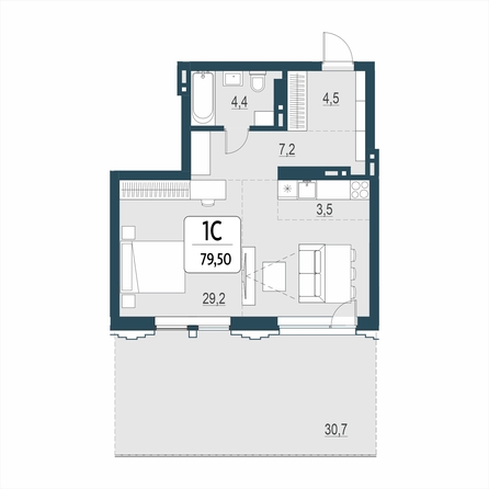Планировка 2-комн 79,5 м²