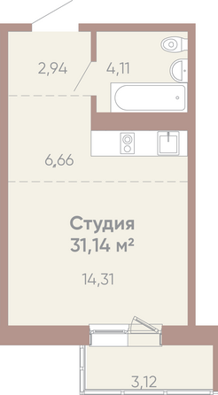 Планировка 1-комн 31,14 м²