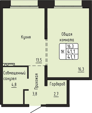 Планировка 1-комн 41,1 м²