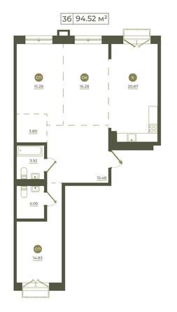 Планировка 3-комн 94,52, 95,44 м²