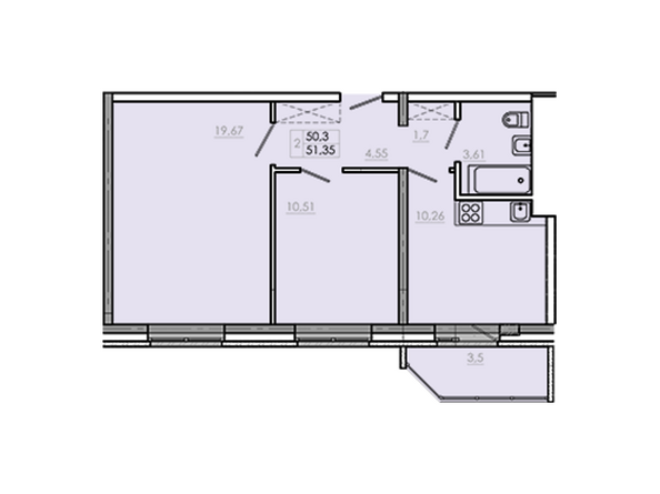 Планировка двухкомнатной квартиры 53,8 кв.м