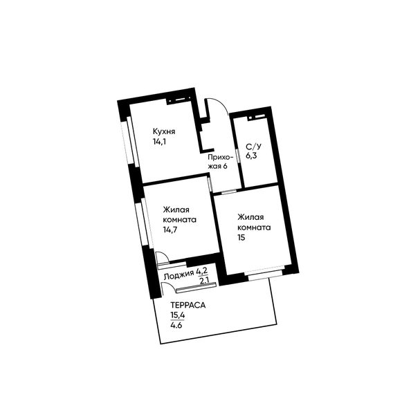 Планировка 2-комн 62 м²