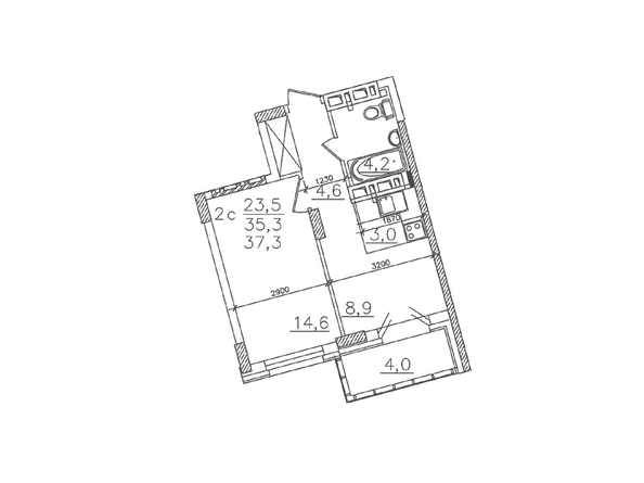 Планировка двухкомнатной квартиры 35,5 кв.м