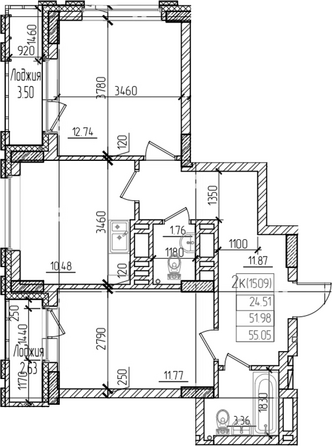 Планировка 2-комн 51,9 м²