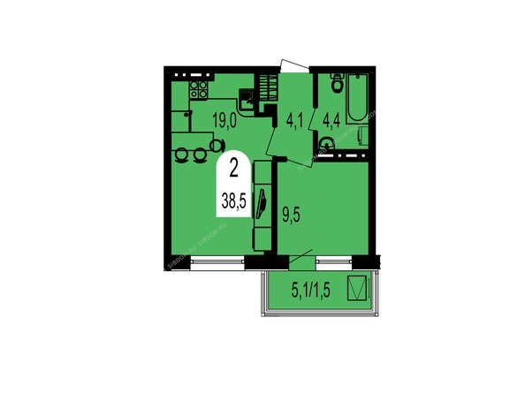 Планировка двухкомнатной квартиры 38,5 кв.м